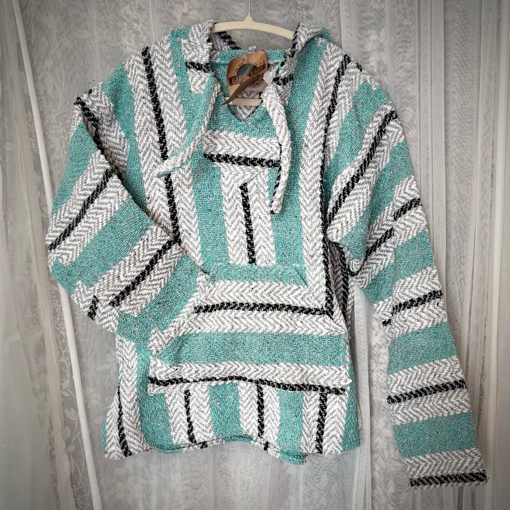 Striped Baja Hoodie in Teal and Black